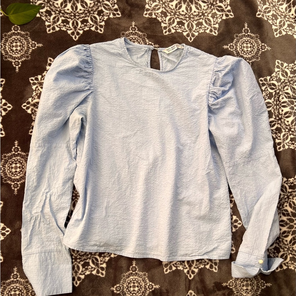 Zara Sky Blue Puff Sleeve Top